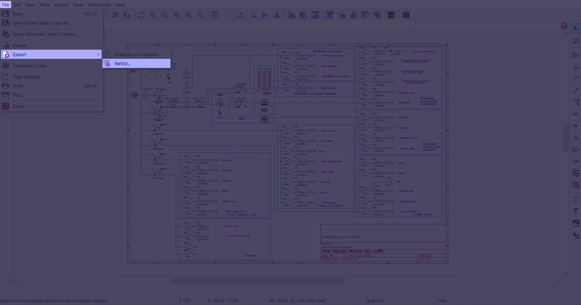 KiCad — File Export Netlist menu
