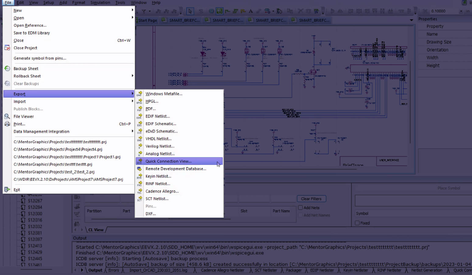 Siemens Xpedition — File Export menu