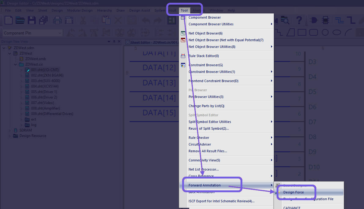 Zuken — Forward Annotation menu
